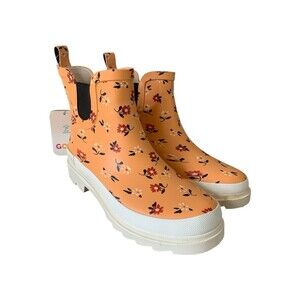 NWT GOGO Chelsea Rainboots Orange Floral Aliah/Buttercream - Size 6
